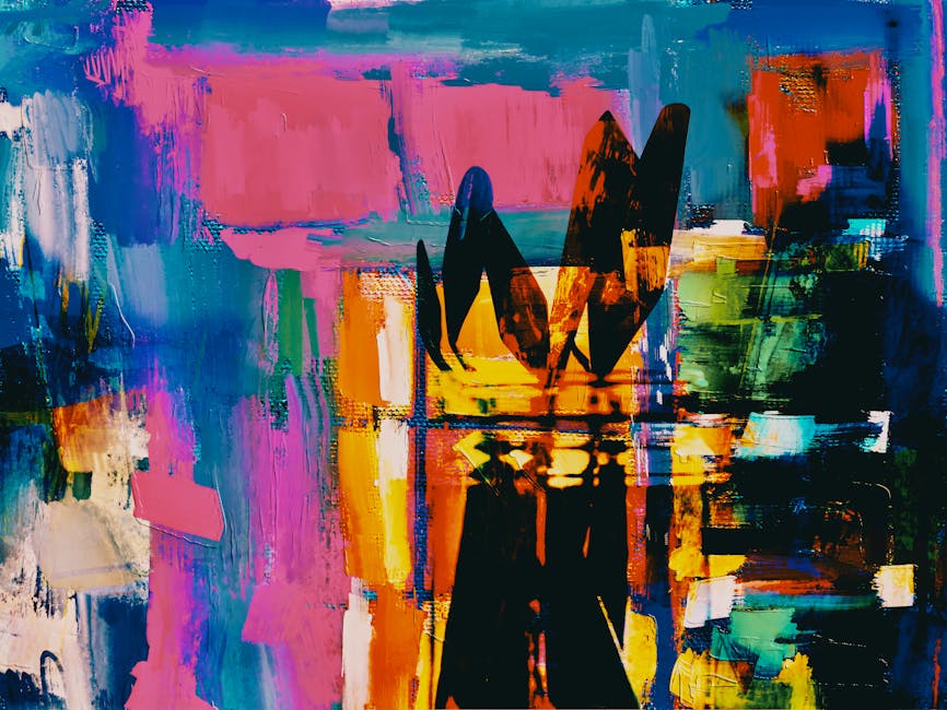 A vivid and colorful abstract painting with dynamic brush strokes and bold colors.